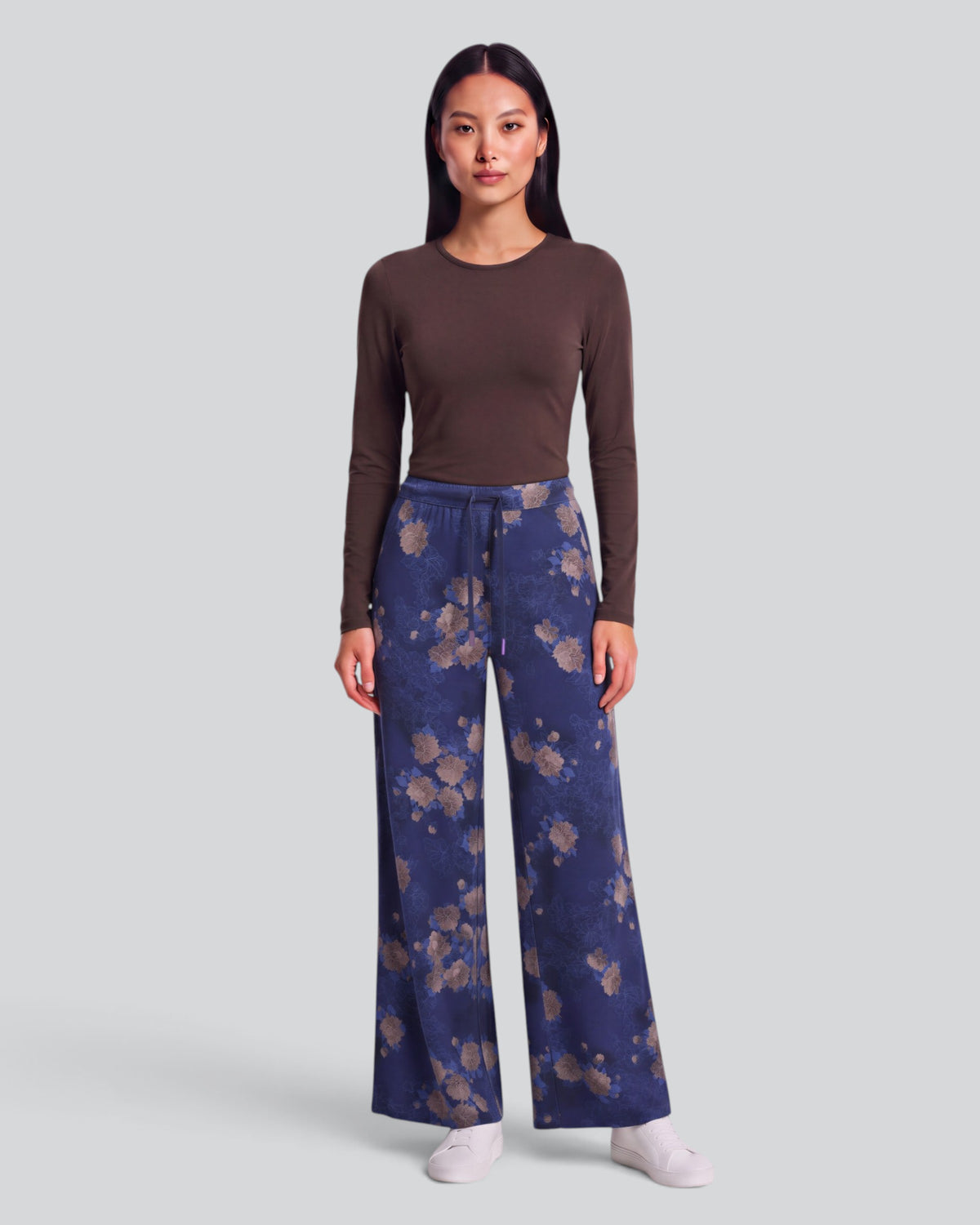 SANCHEZ LANS FLORAL NAVY WOMEN'S STRETCH KNIT DRAWSTRING PANT