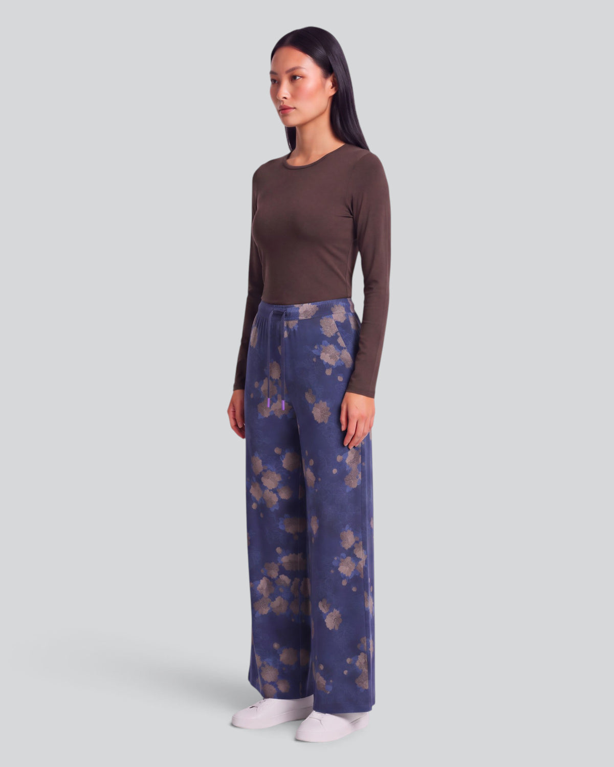 SANCHEZ LANS FLORAL NAVY WOMEN'S STRETCH KNIT DRAWSTRING PANT