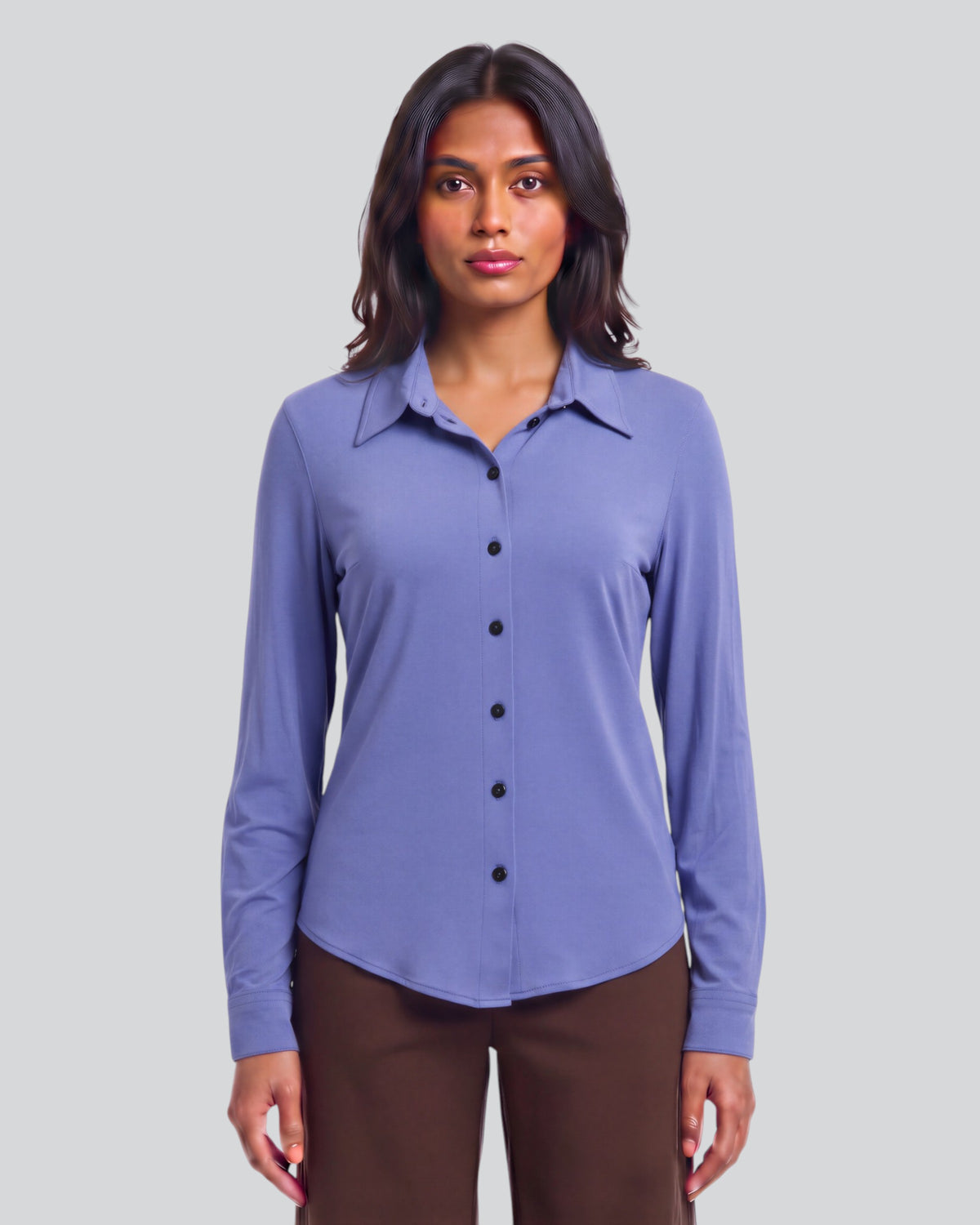 STEPHANIE DAWN BLUE WOMEN'S LYOCELL STRETCH LONG-SLEEVE SHIRT