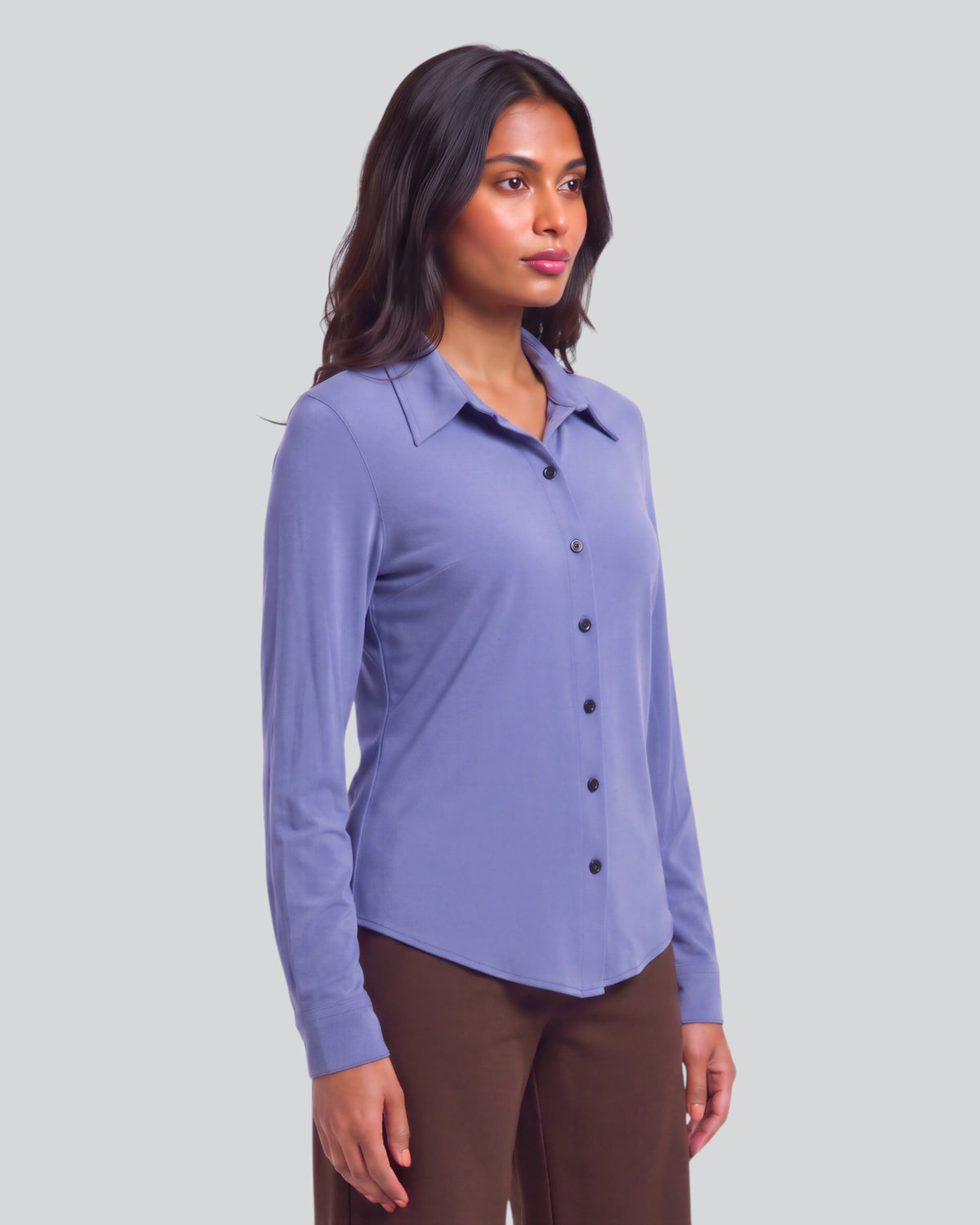 STEPHANIE DAWN BLUE WOMEN'S LYOCELL STRETCH LONG-SLEEVE SHIRT