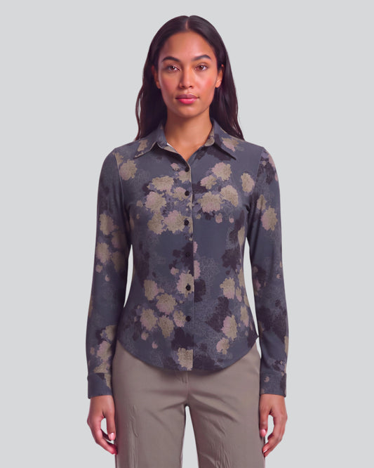 STEPHANIE LANS FLORAL BLACK WOMEN'S LYOCELL STRETCH LONG-SLEEVE SHIRT