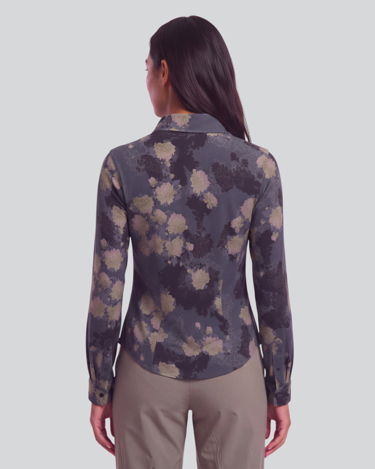 STEPHANIE LANS FLORAL BLACK WOMEN'S LYOCELL STRETCH LONG-SLEEVE SHIRT