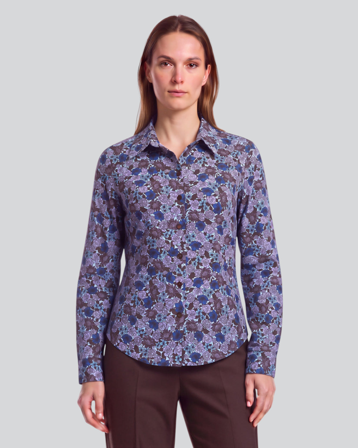 STEPHANIE TERNBERG FLORAL BROWNIE WOMEN'S LYOCELL STRETCH LONG-SLEEVE SHIRT