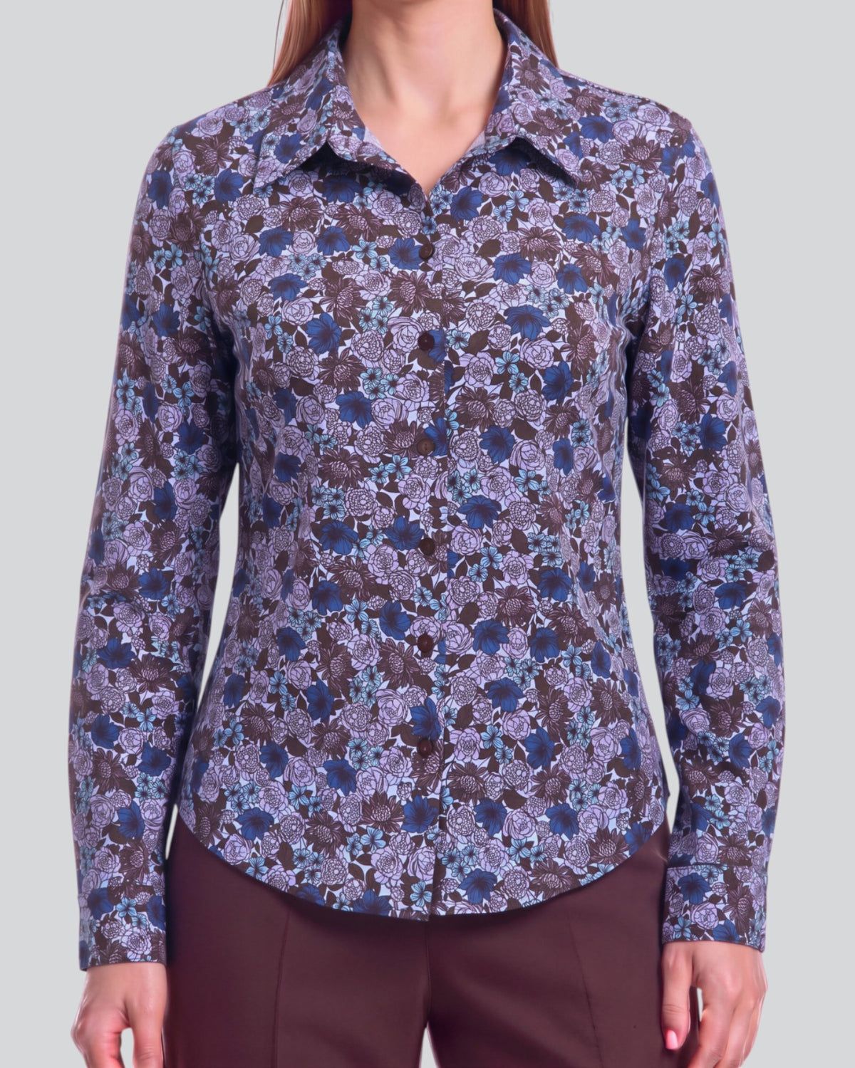 STEPHANIE TERNBERG FLORAL BROWNIE WOMEN'S LYOCELL STRETCH LONG-SLEEVE SHIRT