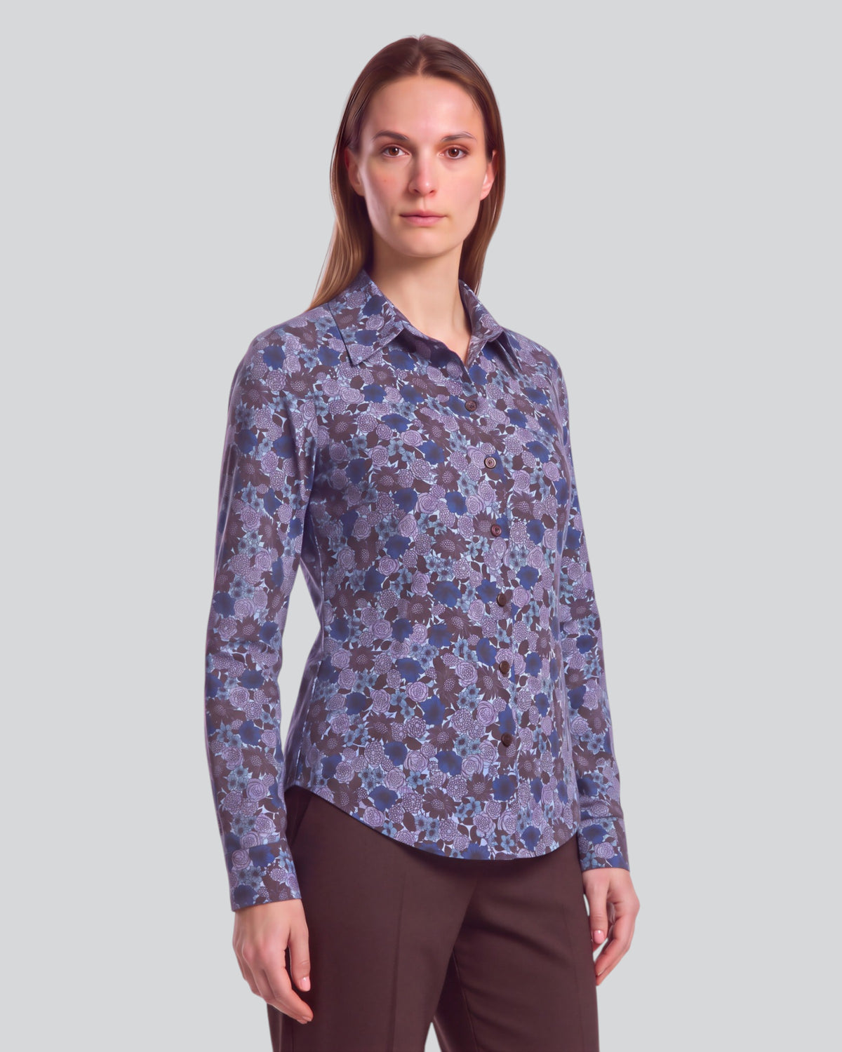 STEPHANIE TERNBERG FLORAL BROWNIE WOMEN'S LYOCELL STRETCH LONG-SLEEVE SHIRT
