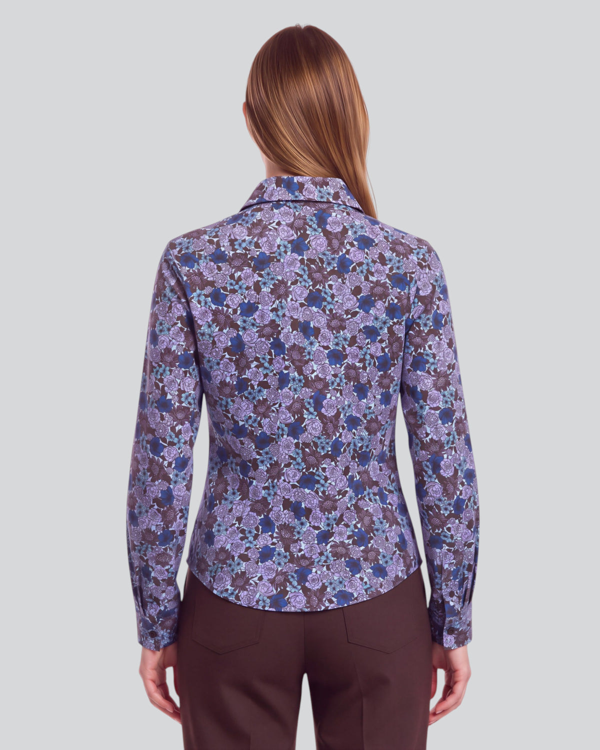 STEPHANIE TERNBERG FLORAL BROWNIE WOMEN'S LYOCELL STRETCH LONG-SLEEVE SHIRT