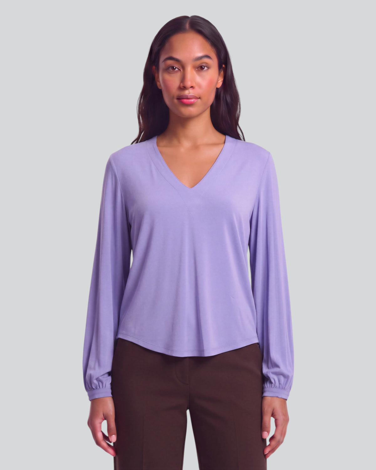 VAL DAWN BLUE WOMEN'S LYOCELL STRETCH V-NECK TOP