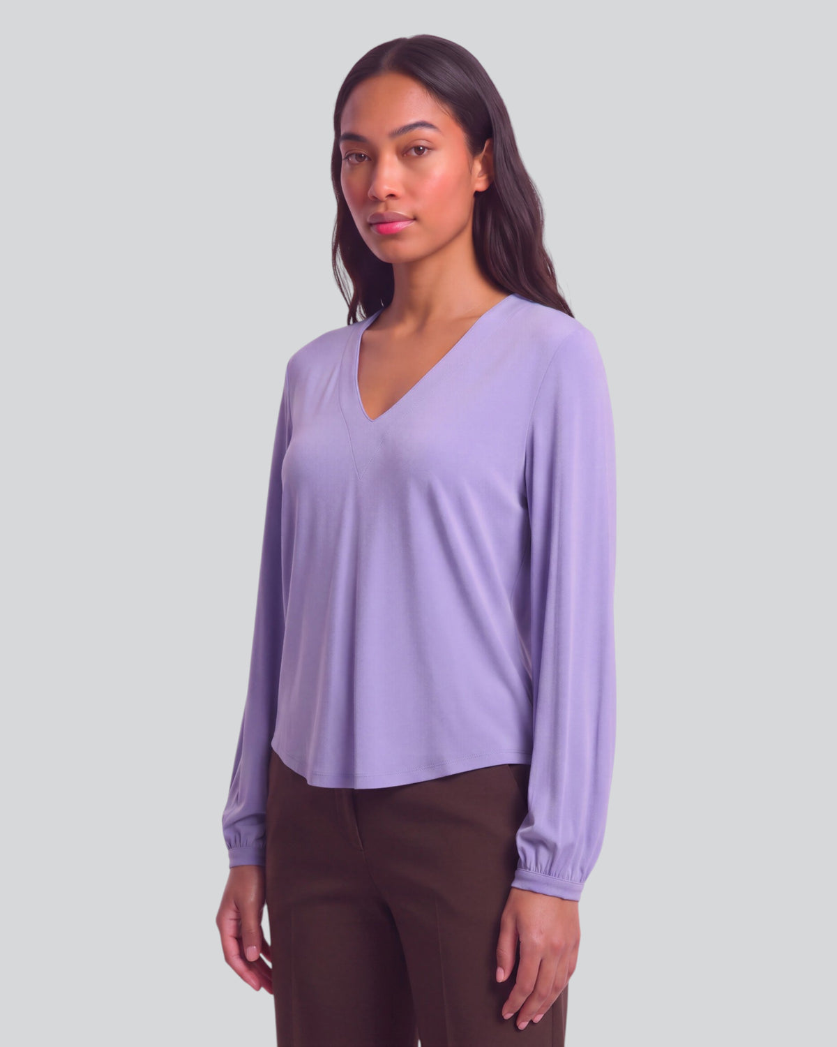VAL DAWN BLUE WOMEN'S LYOCELL STRETCH V-NECK TOP