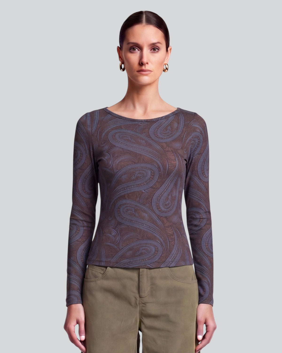 CARLY PAISLEY BADALONA BROWNIE WOMEN'S MERINO LONG-SLEEVE CREW-NECK TOP
