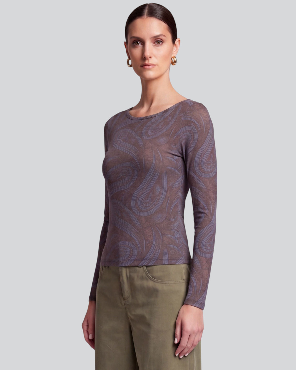 CARLY PAISLEY BADALONA BROWNIE WOMEN'S MERINO LONG-SLEEVE CREW-NECK TOP
