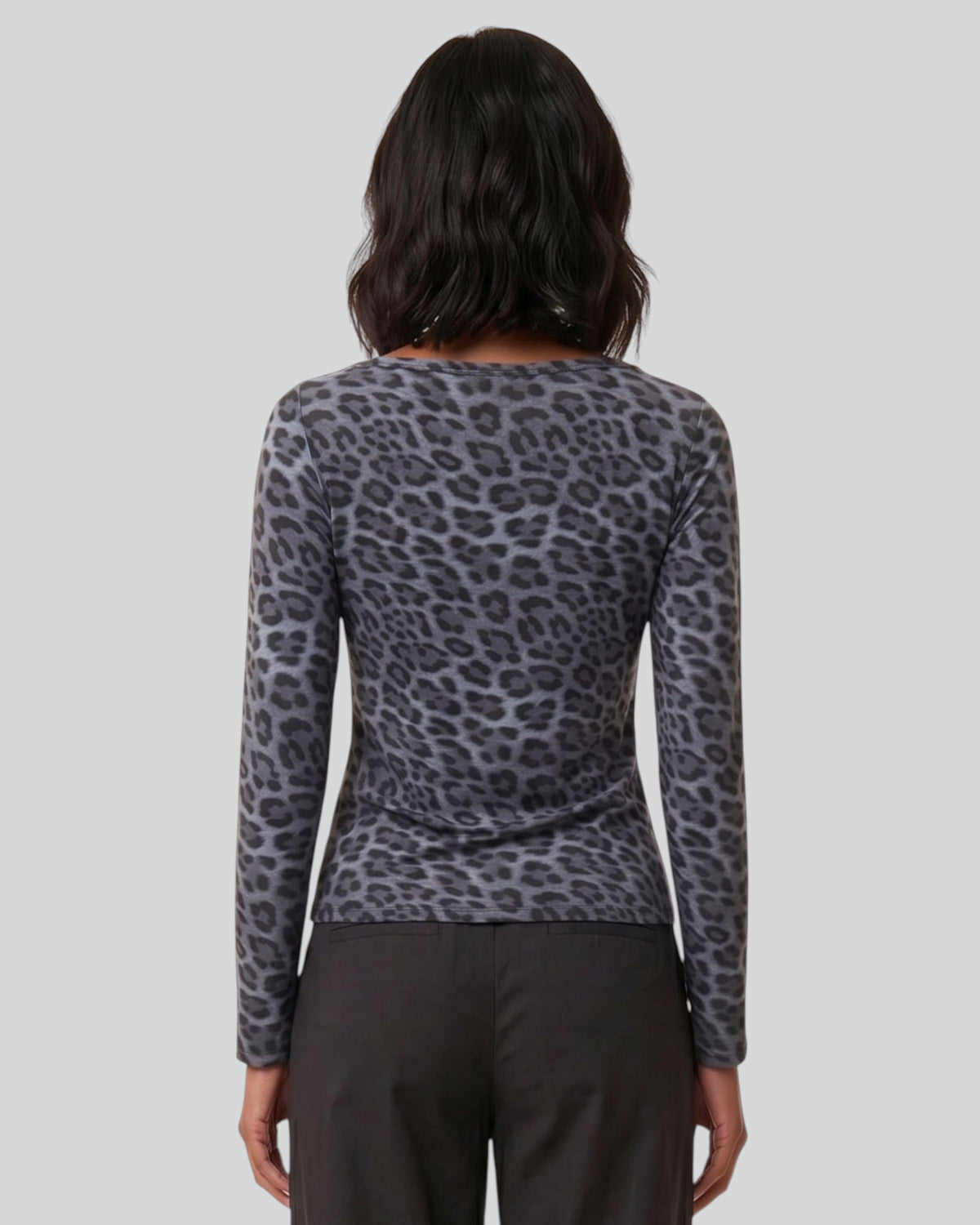 CARLY LEOPARD SMOKE WOMEN'S MERINO LONG-SLEEVE CREW-NECK TOP