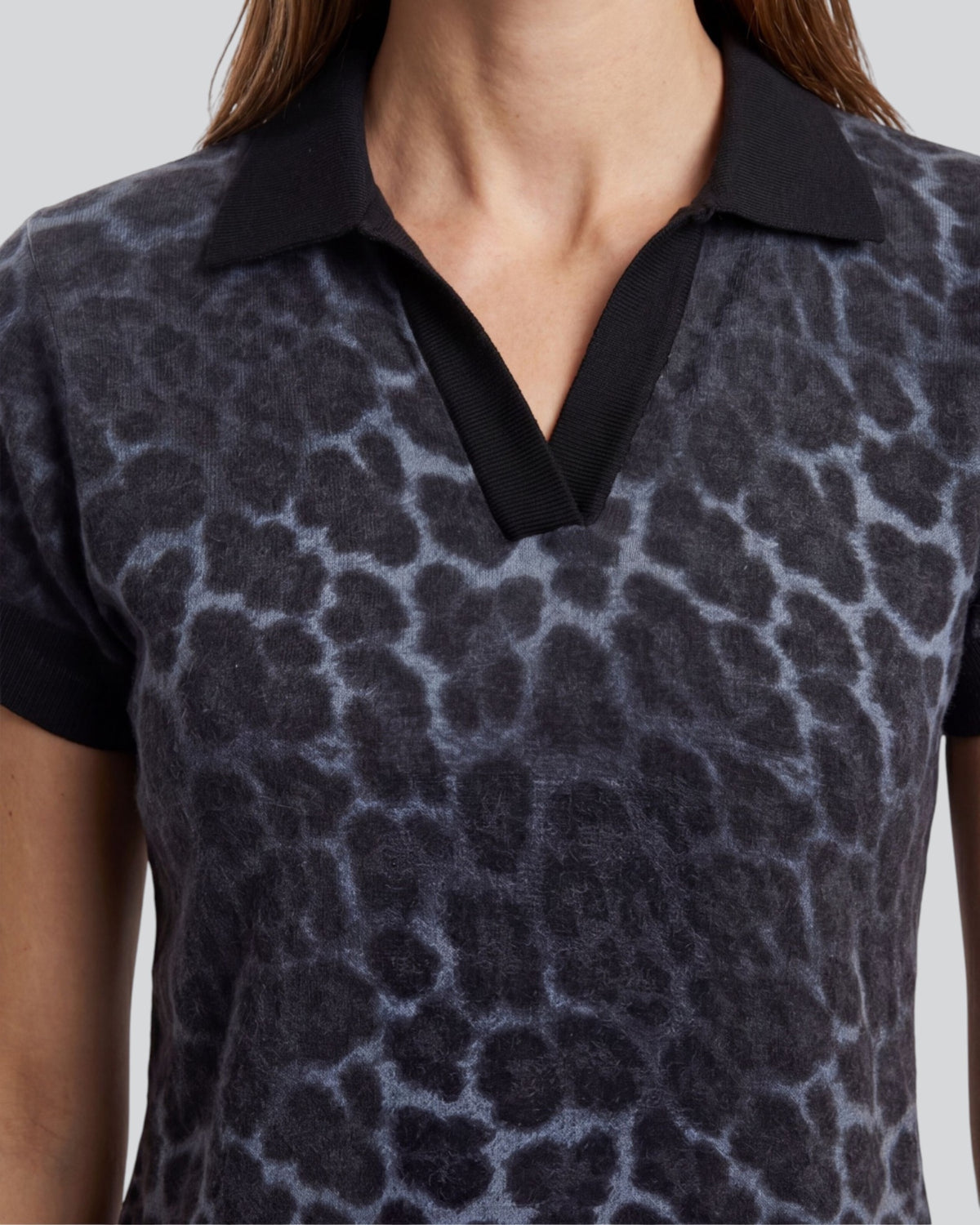 JESSICA LEOPARD SMOKE WOMEN'S MERINO SILK CASHMERE SWEATER POLO