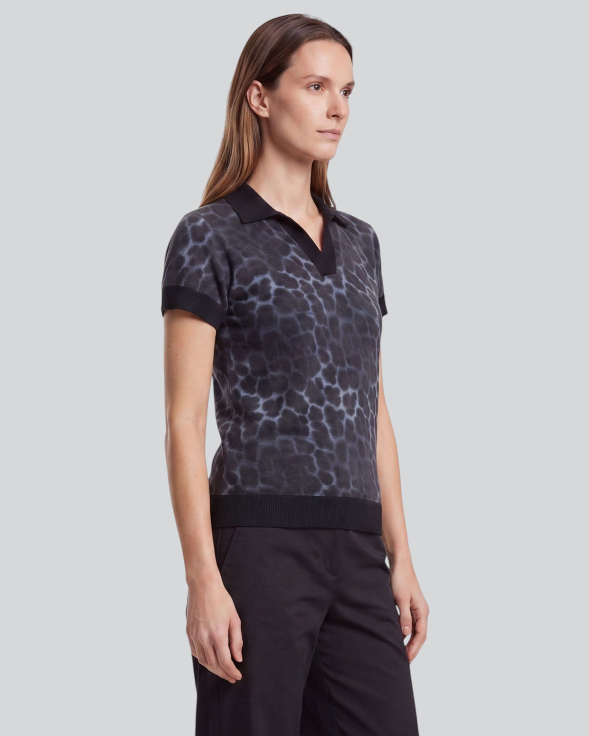 JESSICA LEOPARD SMOKE WOMEN'S MERINO SILK CASHMERE SWEATER POLO