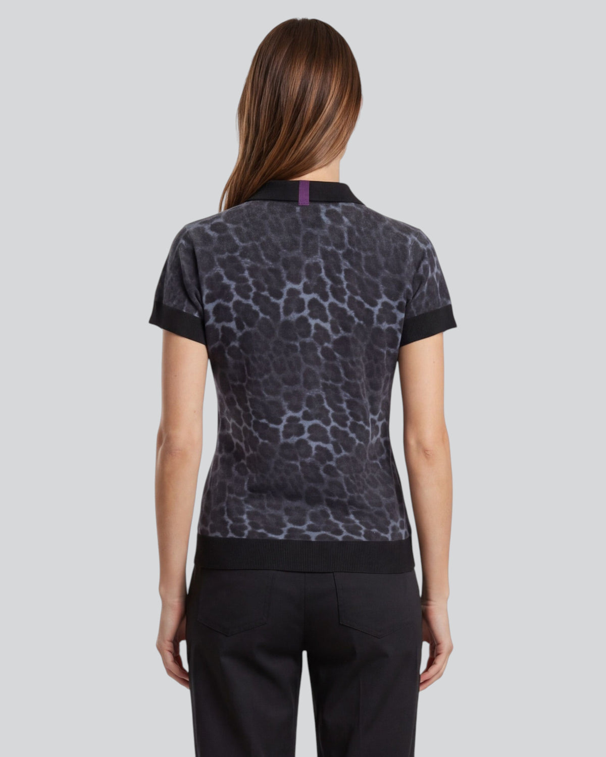 JESSICA LEOPARD SMOKE WOMEN'S MERINO SILK CASHMERE SWEATER POLO