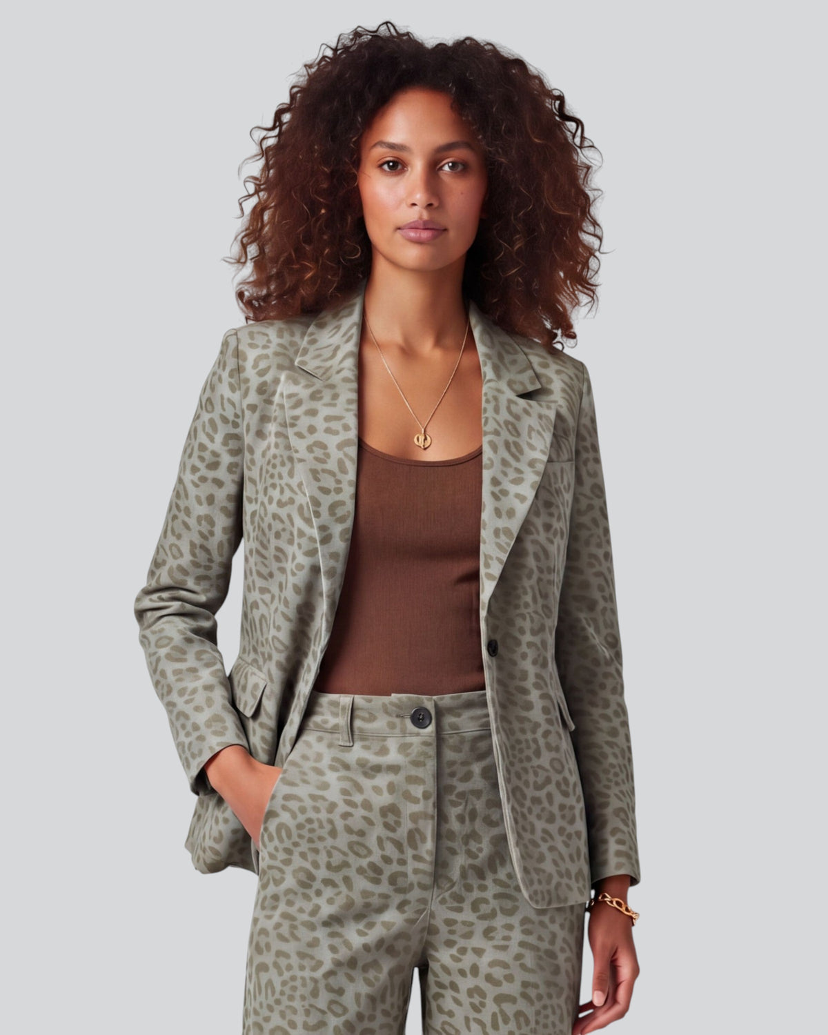 JOLENE LEOPARD SAGE WOMEN'S VELVET TAILORED JACKET