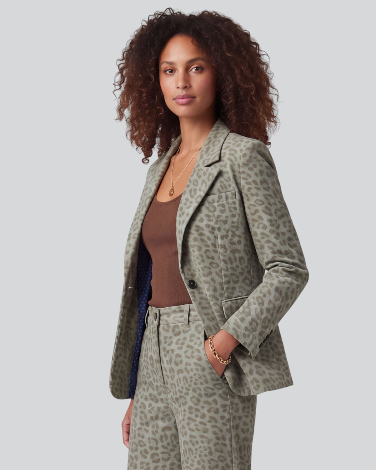 JOLENE LEOPARD SAGE WOMEN'S VELVET TAILORED JACKET
