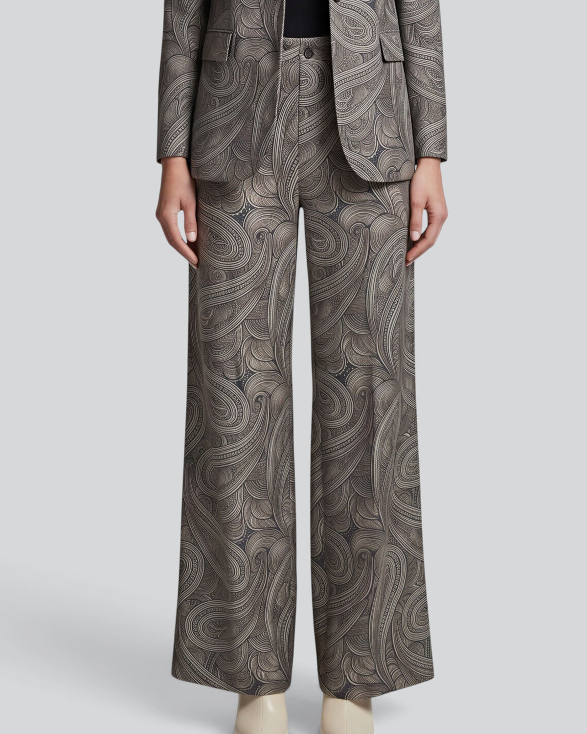 PHEOBE PAISLEY BADALONA SAGE WOMEN'S WOOL STRAIGHT-LEG PANT
