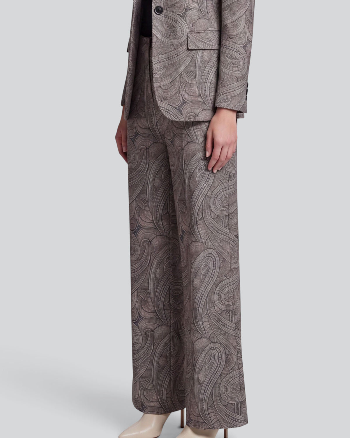 PHEOBE PAISLEY BADALONA SAGE WOMEN'S WOOL STRAIGHT-LEG PANT