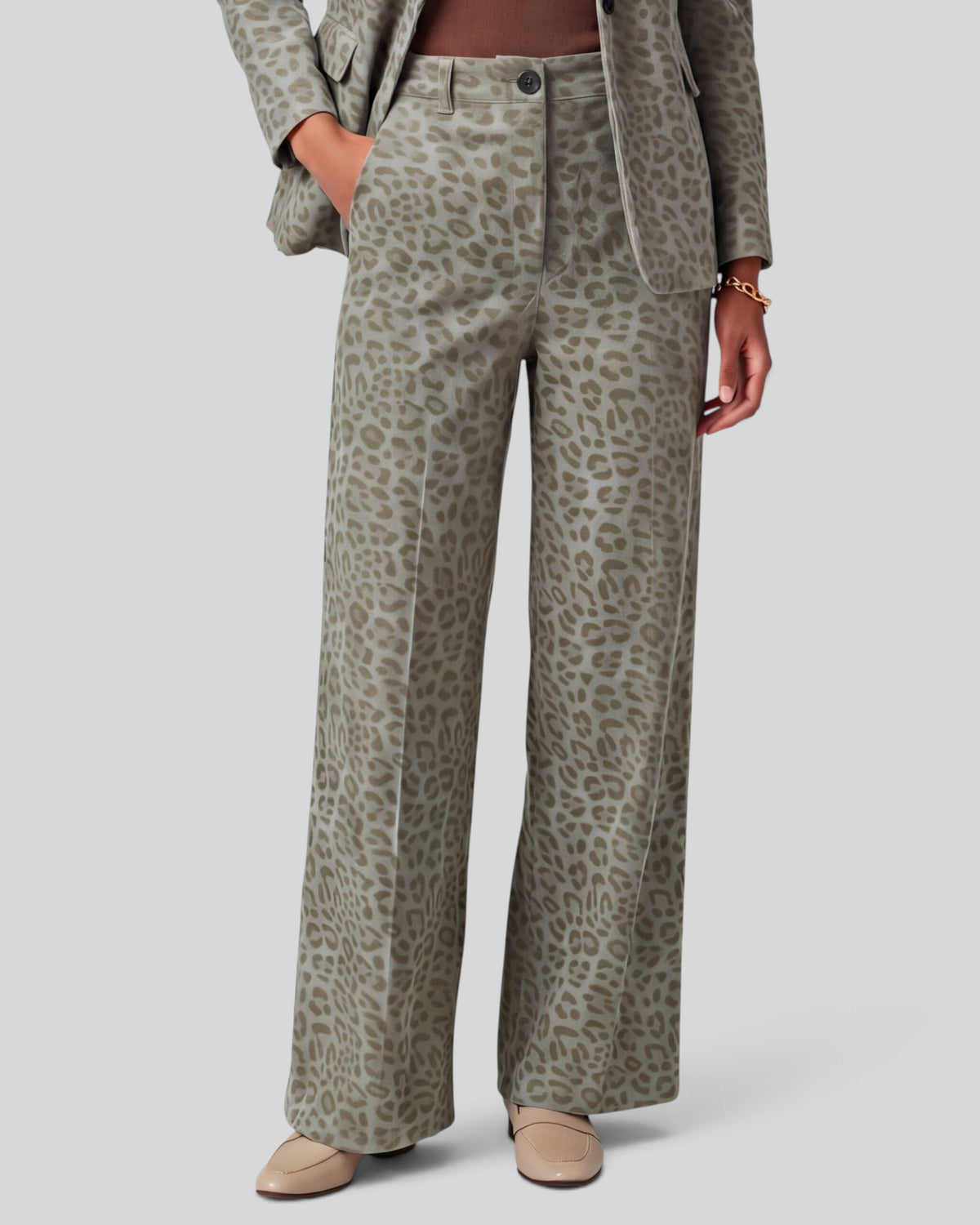 POPPY LEOPARD SAGE WOMEN'S VELVET HIGH-RISE PANT