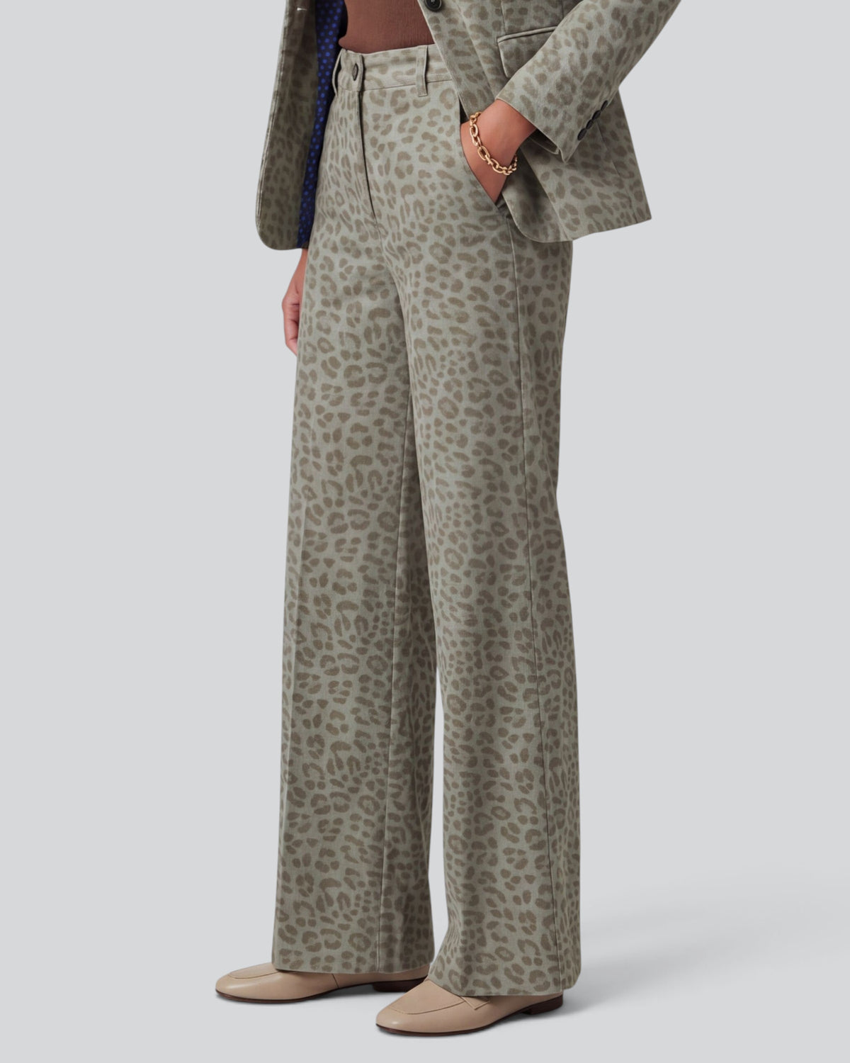 POPPY LEOPARD SAGE WOMEN'S VELVET HIGH-RISE PANT