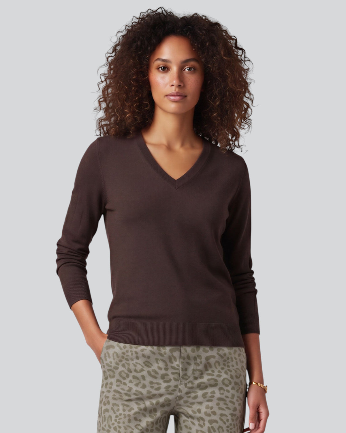 SASHA BROWNIE WOMEN'S MERINO SILK CASHMERE V-NECK SWEATER