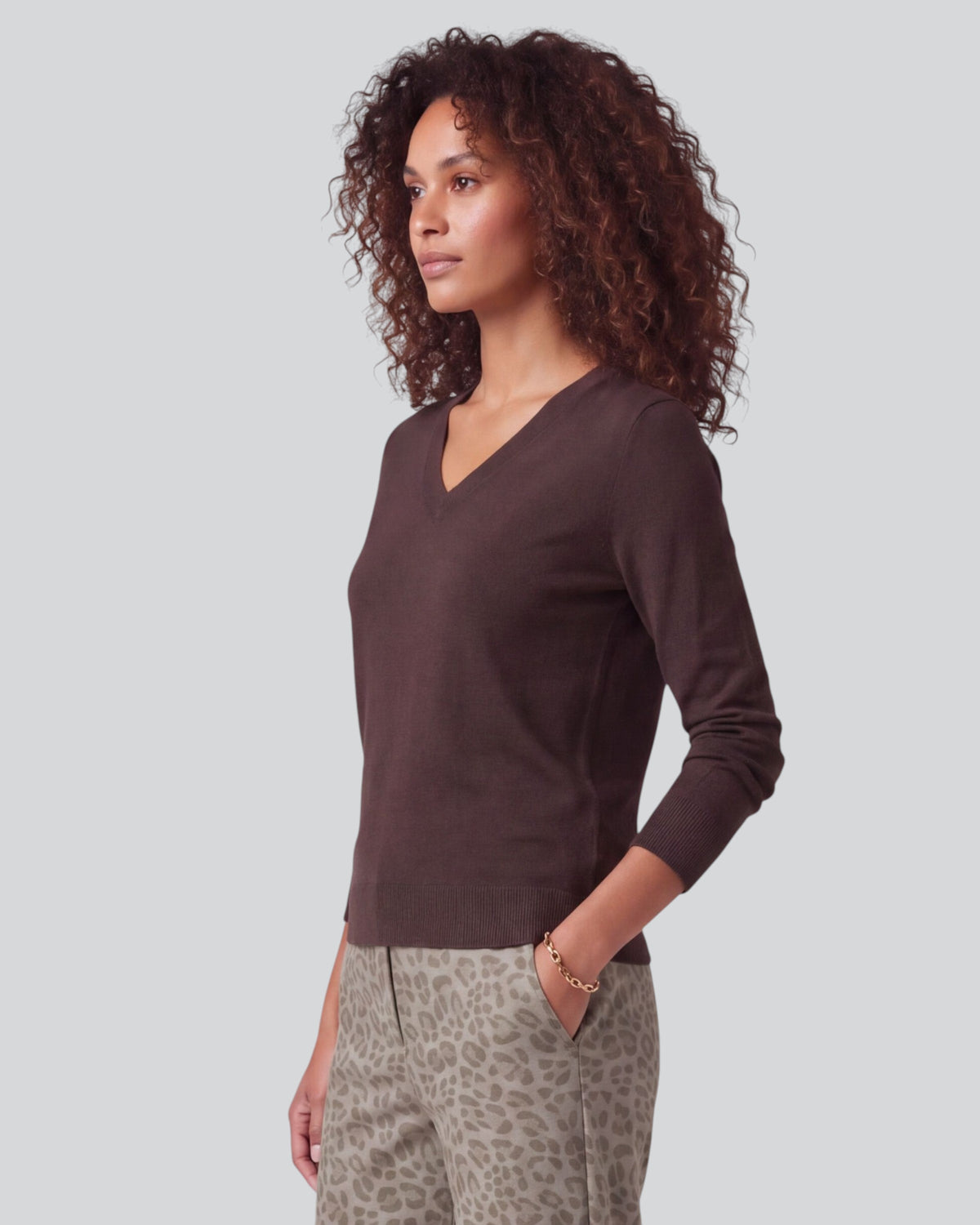 SASHA BROWNIE WOMEN'S MERINO SILK CASHMERE V-NECK SWEATER