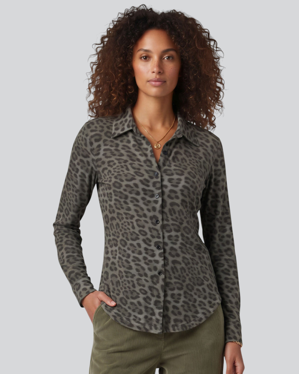 SCARLET LEOPARD SAGE WOMEN'S MERINO JERSEY LONG-SLEEVE SHIRT