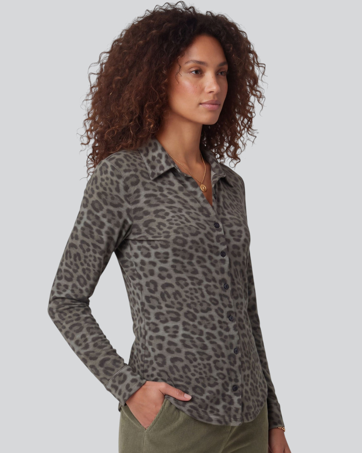 SCARLET LEOPARD SAGE WOMEN'S MERINO JERSEY LONG-SLEEVE SHIRT