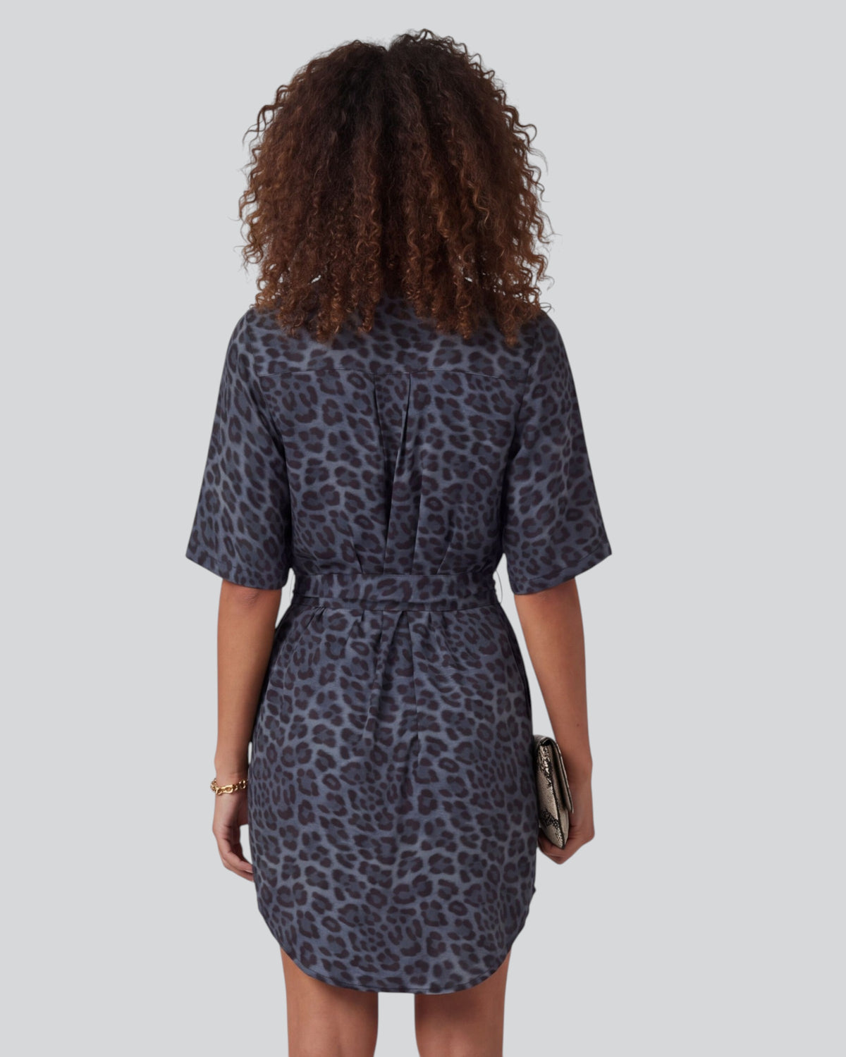 SERENA LEOPARD SMOKE WOMEN'S STRETCH SILK SHIRT DRESS
