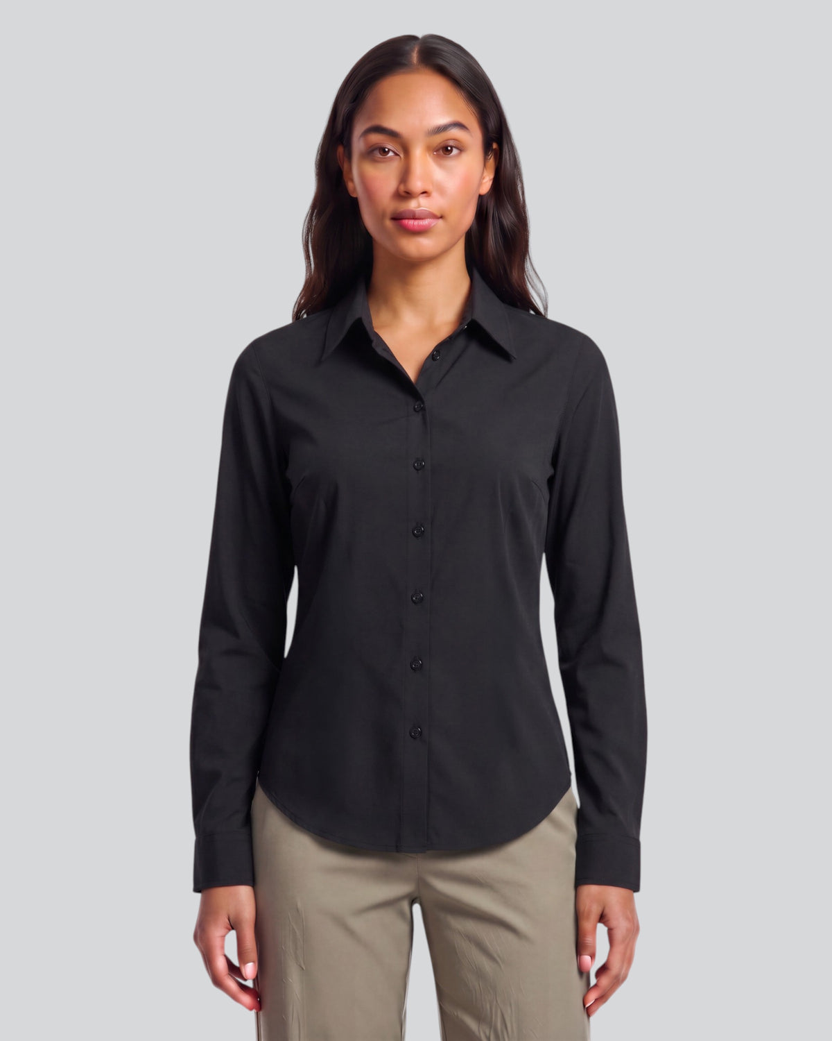 SUTTON BLACK WOMEN'S STRETCH SILK LONG-SLEEVE SHIRT