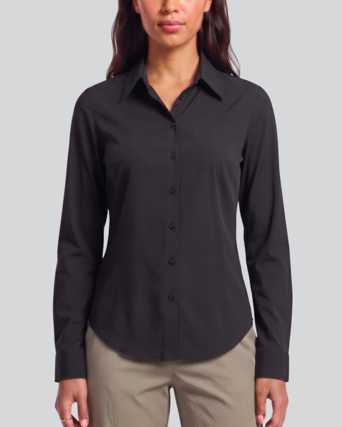 SUTTON BLACK WOMEN'S STRETCH SILK LONG-SLEEVE SHIRT