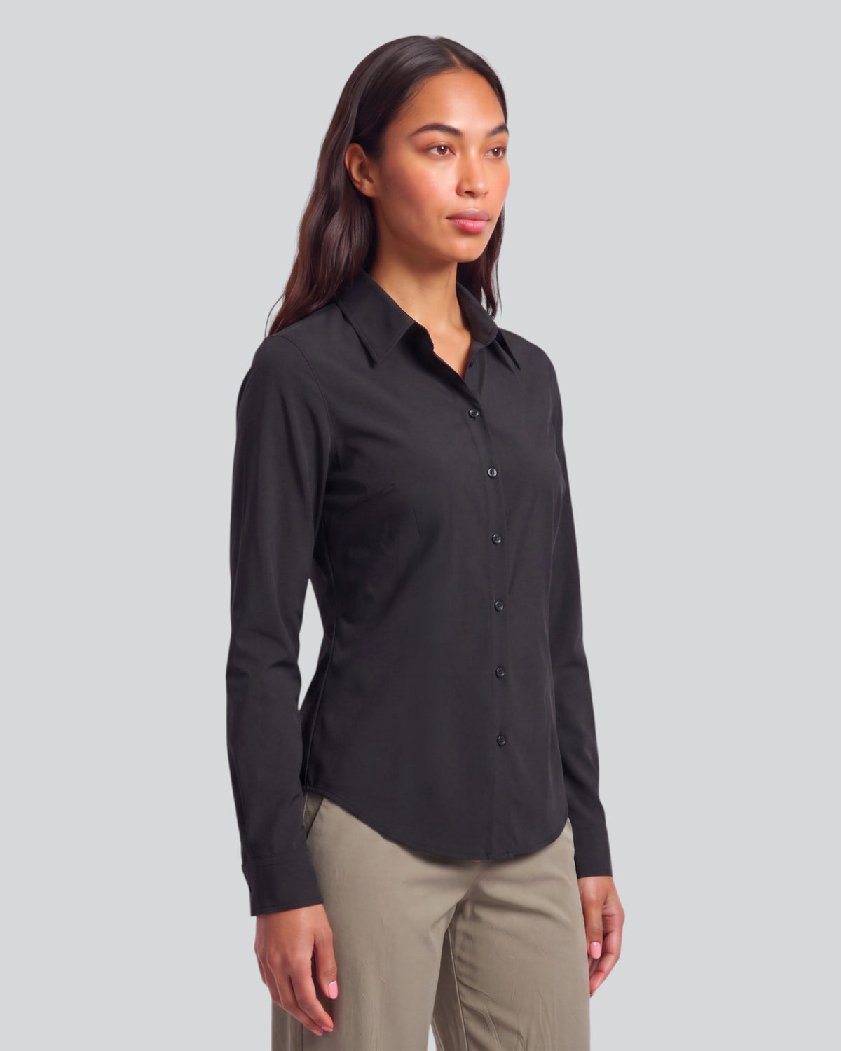 SUTTON BLACK WOMEN'S STRETCH SILK LONG-SLEEVE SHIRT