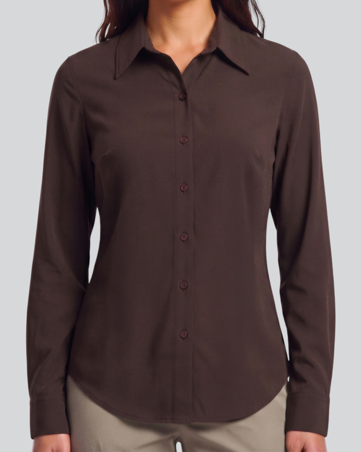SUTTON BROWNIE WOMEN'S STRETCH SILK LONG-SLEEVE SHIRT