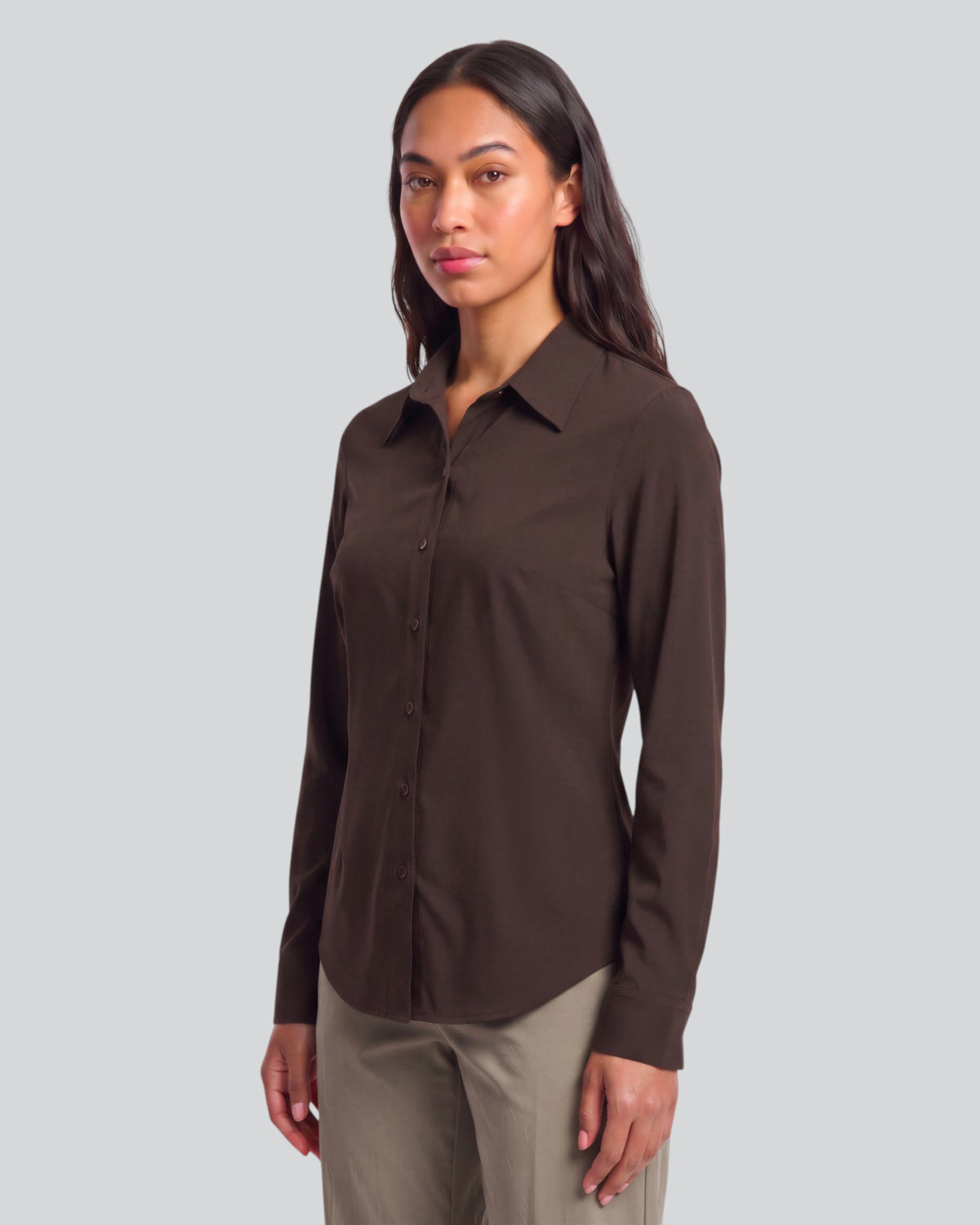 SUTTON BROWNIE WOMEN'S STRETCH SILK LONG-SLEEVE SHIRT