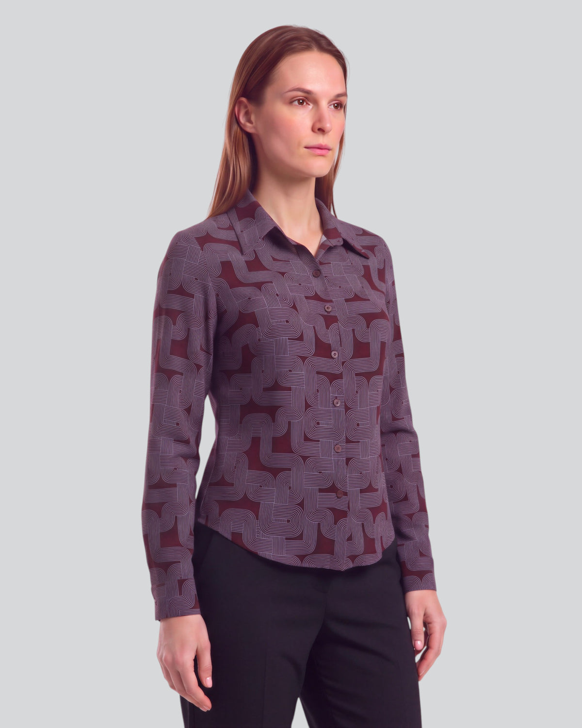 SUTTON BLONS GEO PORT WOMEN'S STRETCH SILK LONG-SLEEVE SHIRT