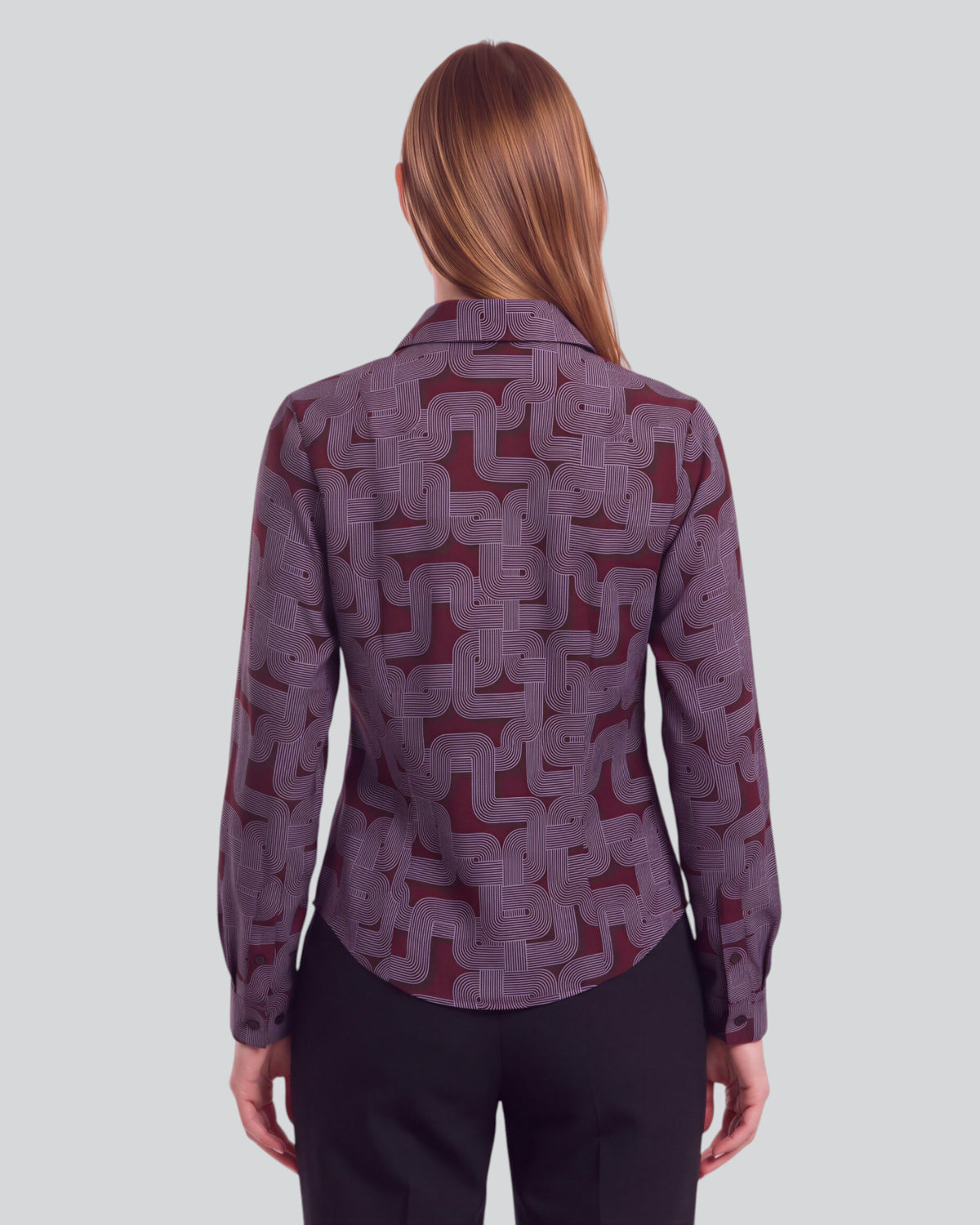 SUTTON BLONS GEO PORT WOMEN'S STRETCH SILK LONG-SLEEVE SHIRT
