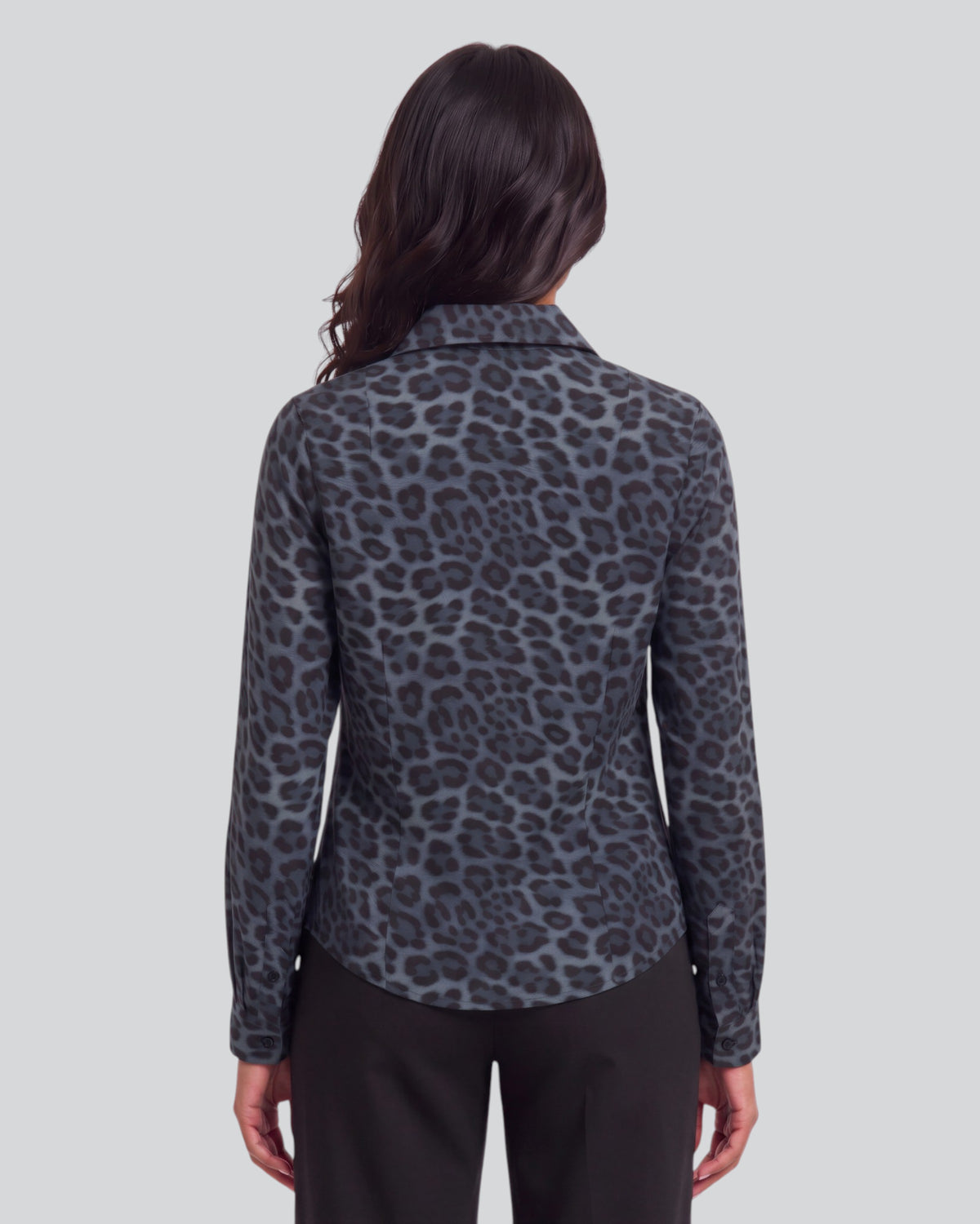SUTTON LEOPARD SMOKE WOMEN'S STRETCH SILK LONG-SLEEVE SHIRT