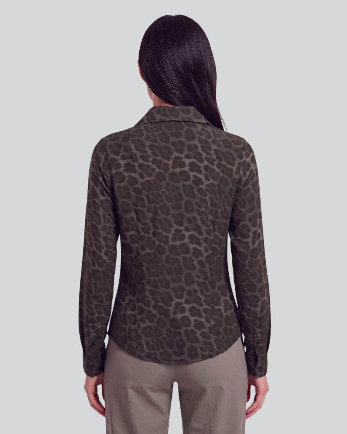 SUTTON LEOPARD BROWNIE WOMEN'S STRETCH SILK LONG-SLEEVE SHIRT