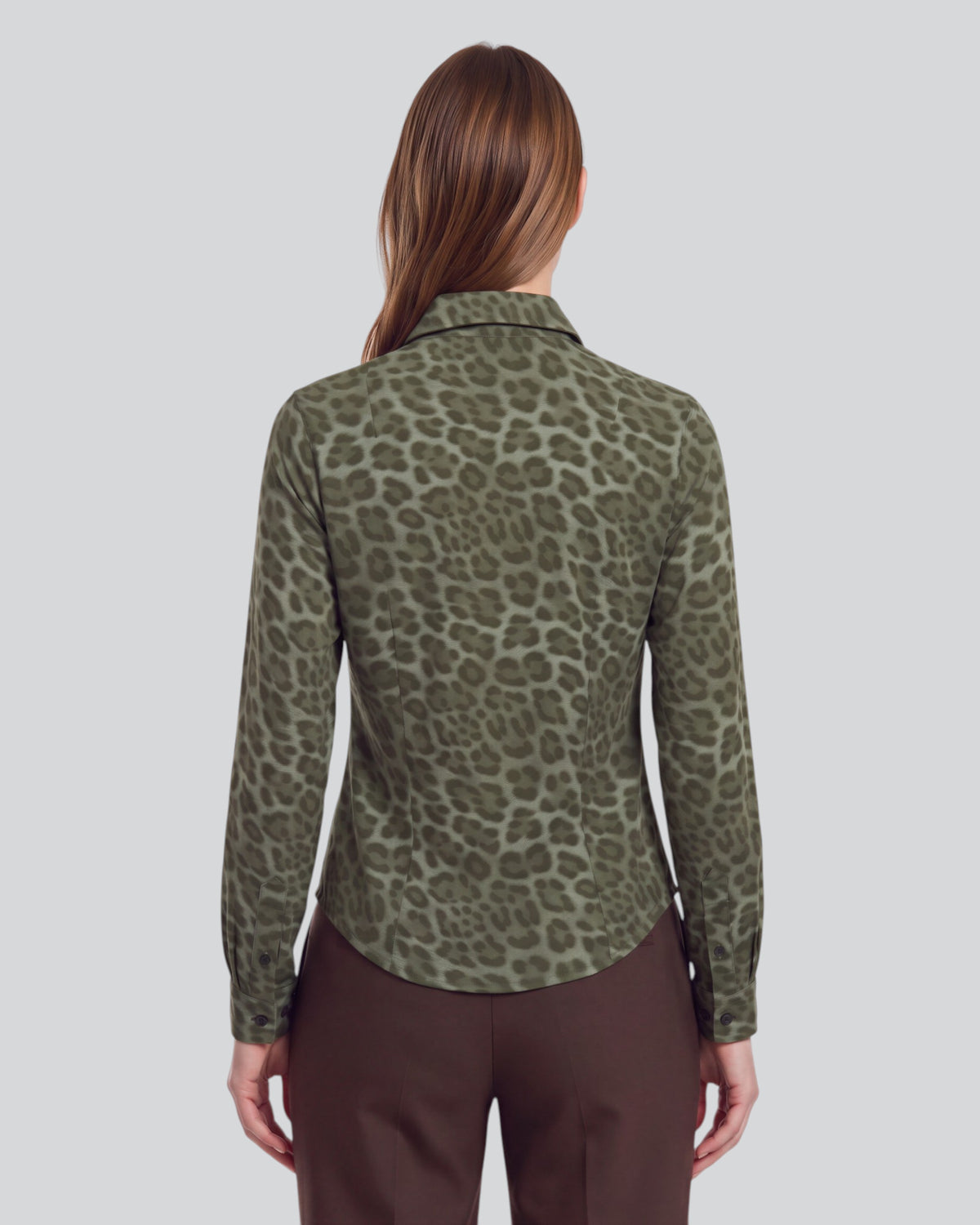 SUTTON LEOPARD SAGE WOMEN'S STRETCH SILK LONG-SLEEVE SHIRT