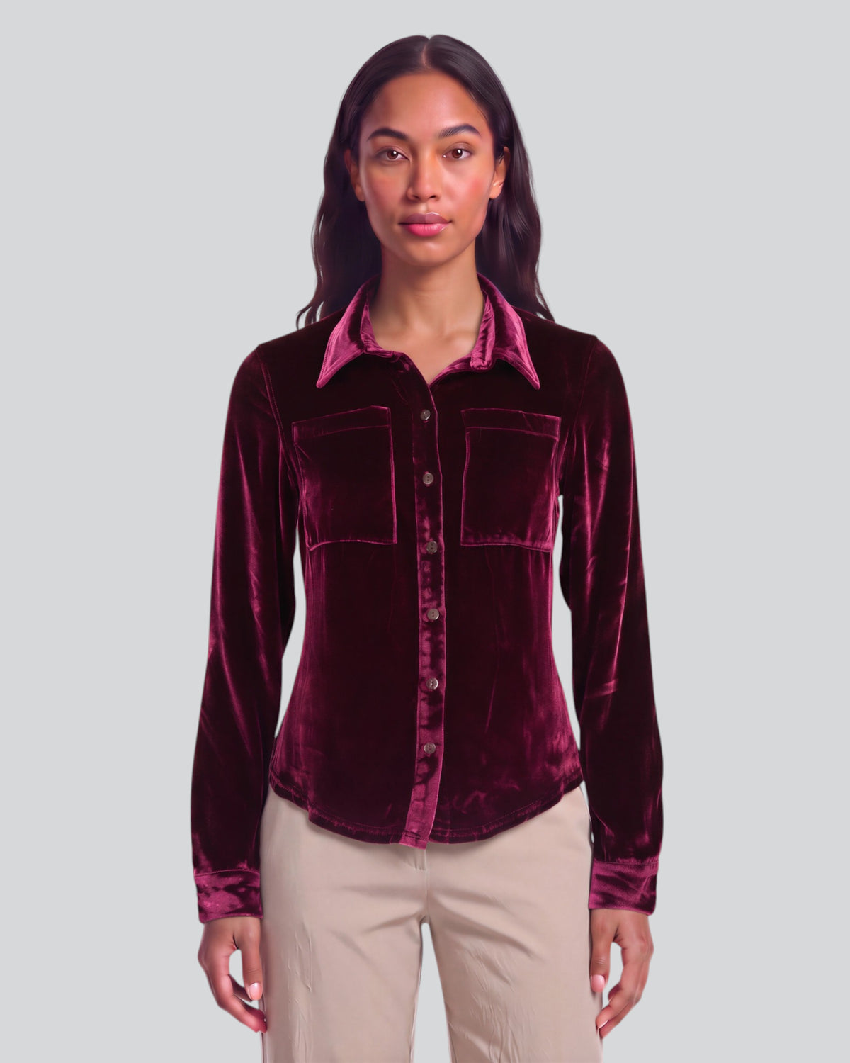 SYLVIA PORT WOMEN'S VELVET LONG-SLEEVE SHIRT