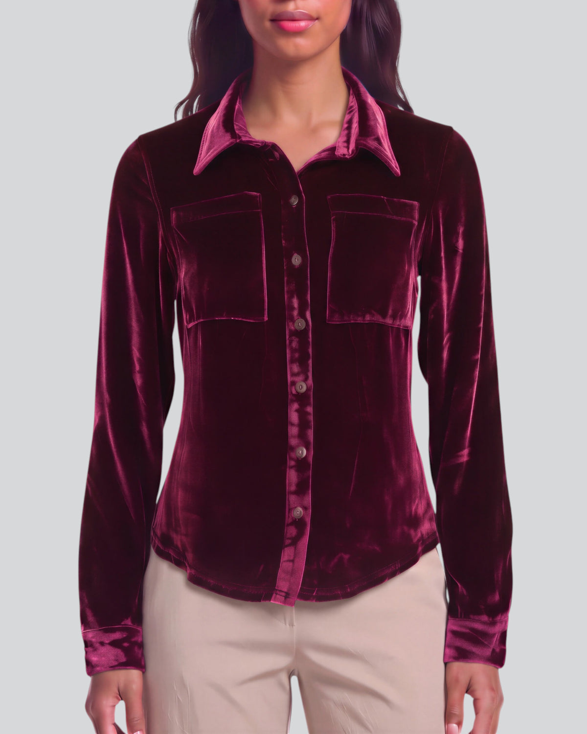SYLVIA PORT WOMEN'S VELVET LONG-SLEEVE SHIRT
