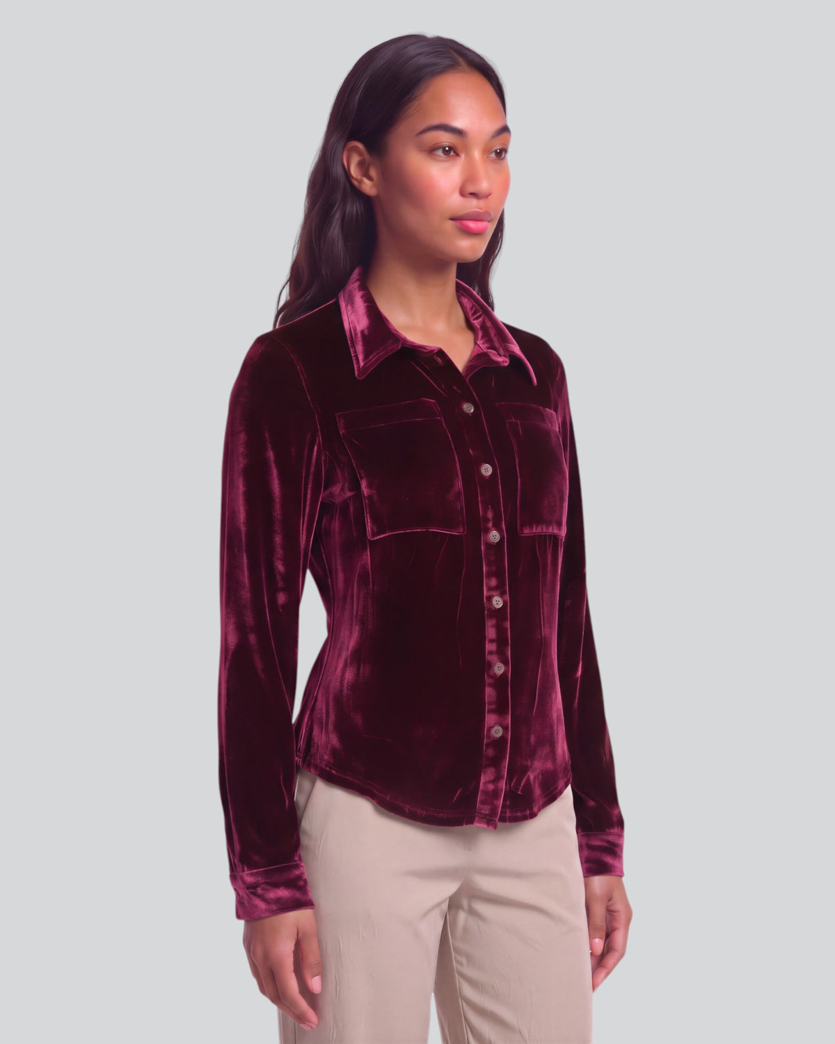 SYLVIA PORT WOMEN'S VELVET LONG-SLEEVE SHIRT