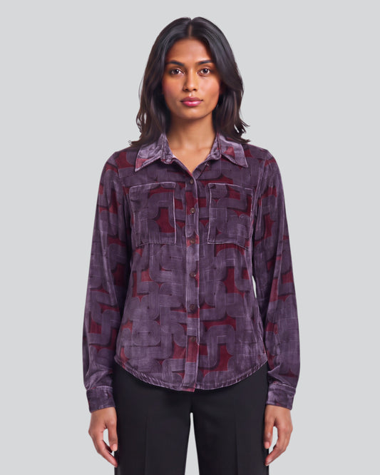 SYLVIA BLONS GEO PORT WOMEN'S VELVET LONG-SLEEVE SHIRT