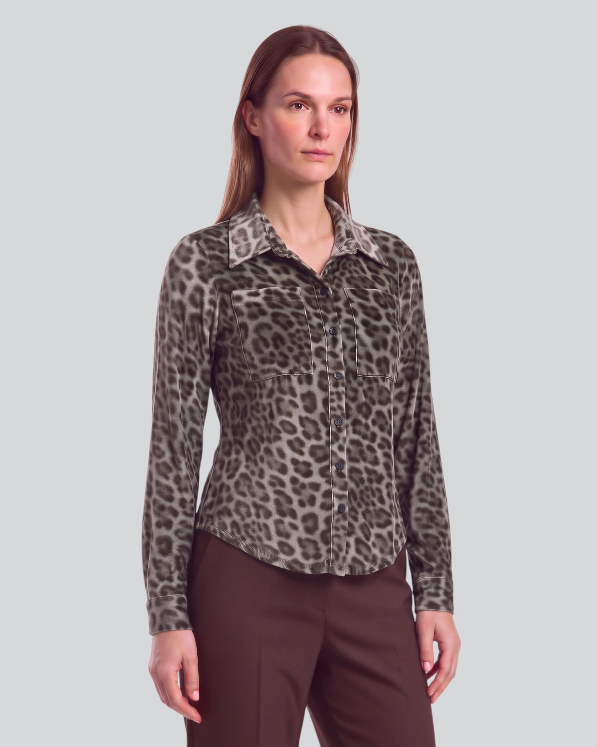 SYLVIA LEOPARD SAGE WOMEN'S VELVET LONG-SLEEVE SHIRT