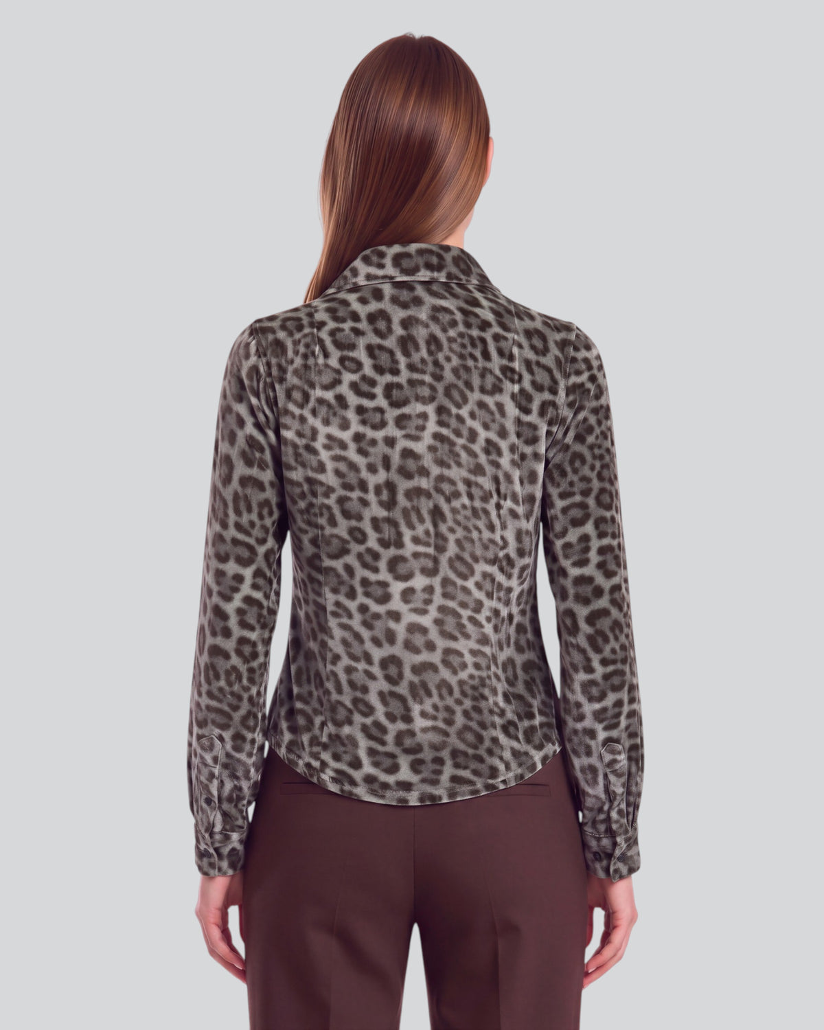SYLVIA LEOPARD SAGE WOMEN'S VELVET LONG-SLEEVE SHIRT