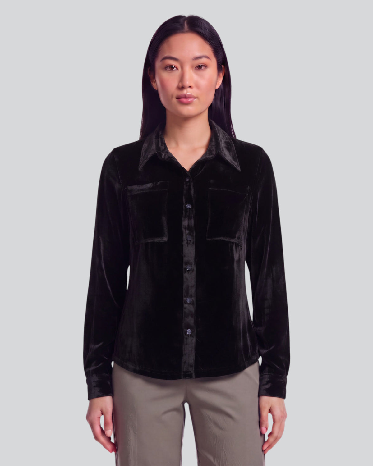 SYLVIA VELVET SHIRT - BLACK
