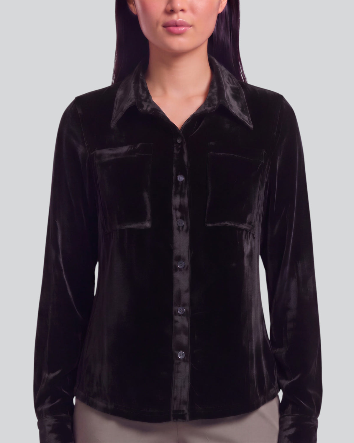 SYLVIA VELVET SHIRT - BLACK
