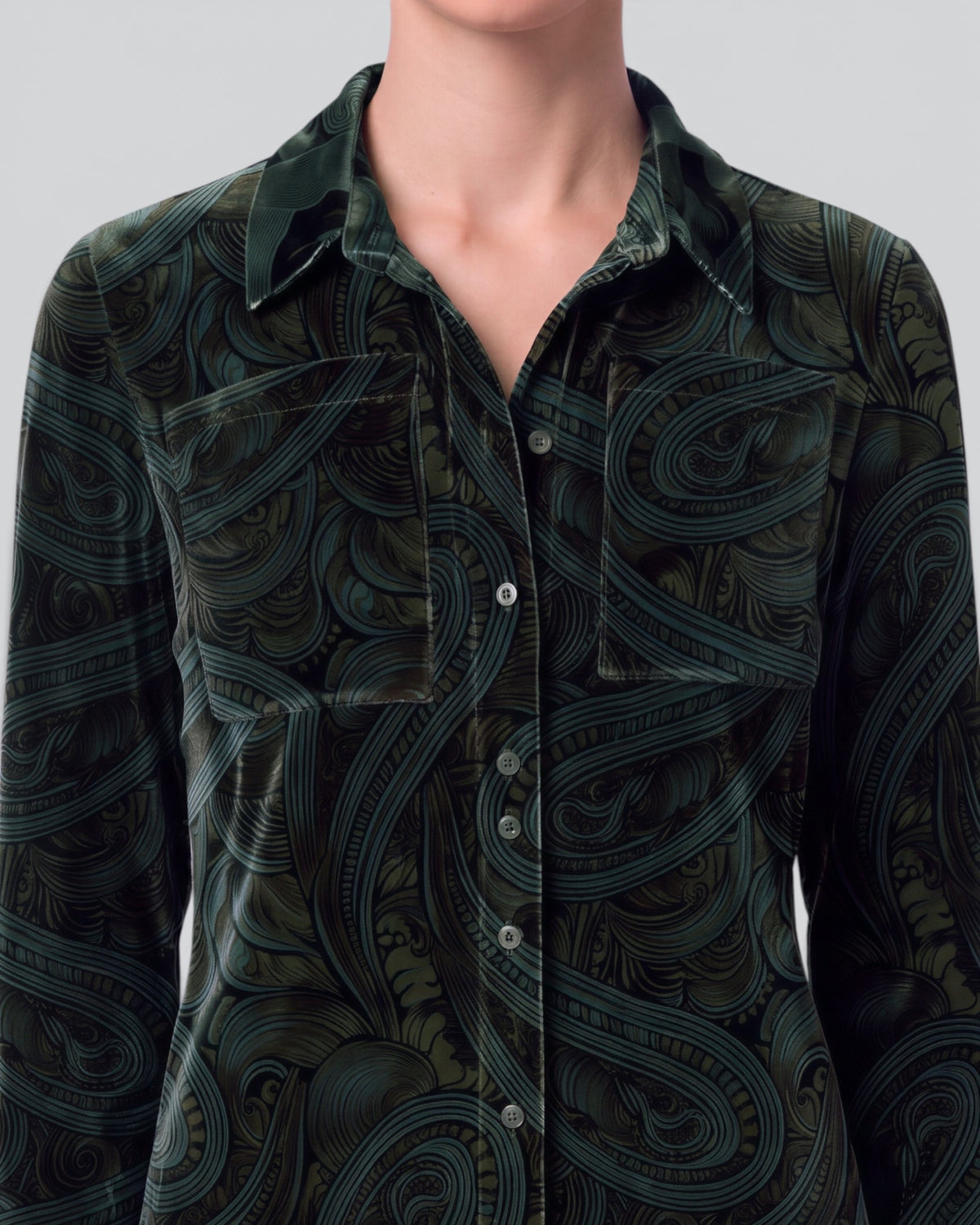 SYLVIA PAISLEY BADALONA BROWNIE WOMEN'S VELVET LONG-SLEEVE SHIRT