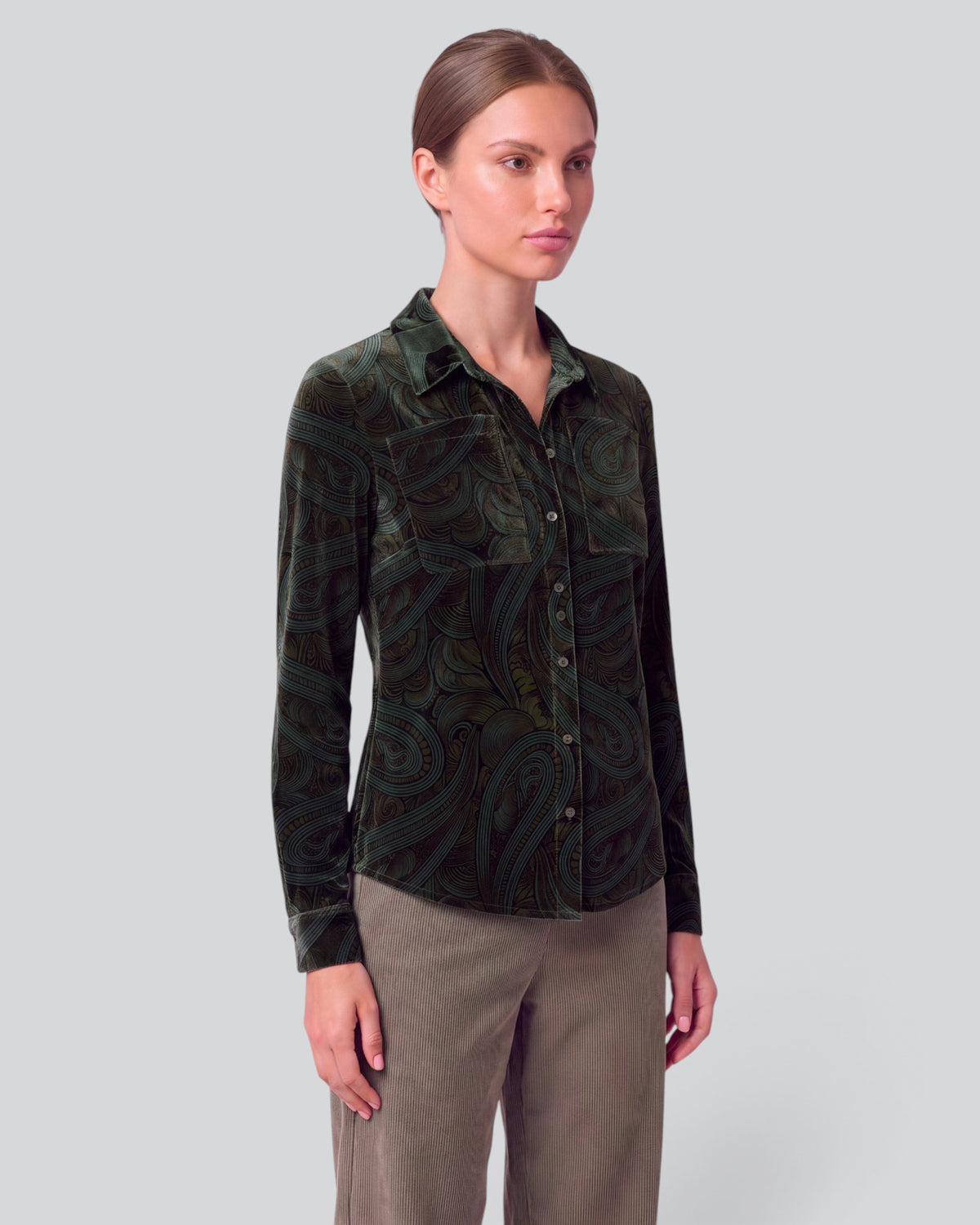 SYLVIA PAISLEY BADALONA BROWNIE WOMEN'S VELVET LONG-SLEEVE SHIRT