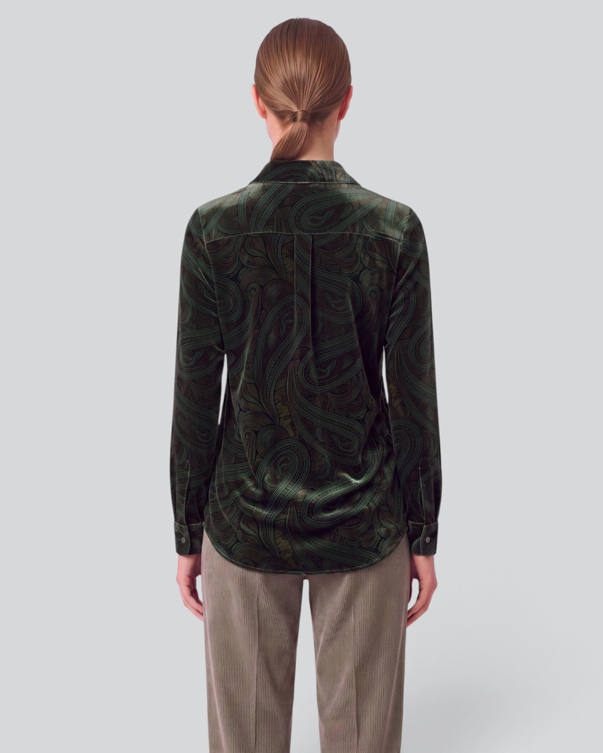 SYLVIA PAISLEY BADALONA BROWNIE WOMEN'S VELVET LONG-SLEEVE SHIRT